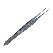 Kuhnt Fixation Forceps, Serrated Handle With Polished Finish, Straight Shafts, Curved 1 X 2 Teeth, And Overall Length Of 4 1/4" (107mm)  